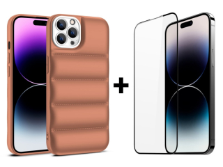 SKLO + PUZDRO 2v1 pre iPhone 15 Pro Max - AIRBAG hnedé