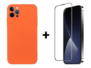SKLO + PUZDRO 2v1 pre iPhone 15 Pro - Silikónové oranžové