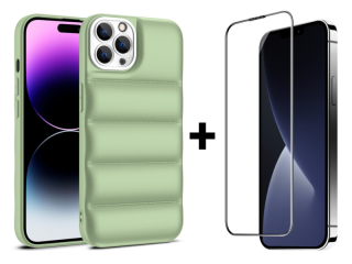 SKLO + PUZDRO 2v1 pre iPhone 15 Pro - AIRBAG zelené