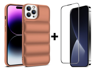 SKLO + PUZDRO 2v1 pre iPhone 15 Pro - AIRBAG hnedé
