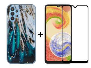 SKLO + PUZDRO 2v1 pre Samsung Galaxy A13 5G / A04s - Silikónové Glam Feathers