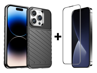 SKLO + PUZDRO 2v1 pre iPhone 15 Pro - THUNDER čierne