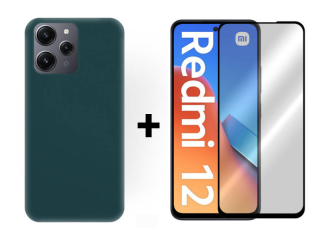 9D SKLO + PUZDRO 2v1 pre Xiaomi Redmi 12 - Silikónové zelené