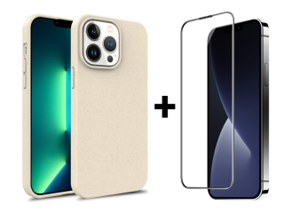 SKLO + PUZDRO 2v1 pre iPhone 15 - Silikónové ECO biele