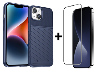 SKLO + PUZDRO 2v1 pre iPhone 15 - THUNDER modré