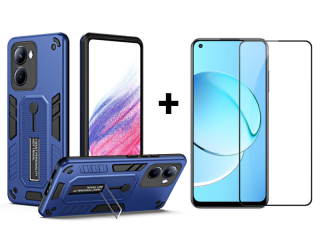 SKLO + PUZDRO 2v1 pre Realme 10 - Tvrdené LOOP HOLDER modré
