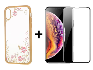 9D SKLO + KRYT 2v1 pre Apple iPhone X , XS - DIAMOND zlatý