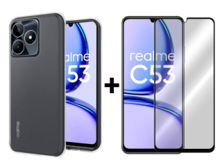 SKLO + PUZDRO 2v1 pre Realme C53 - Silikónové priesvitné