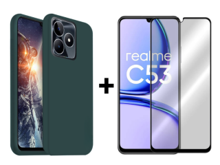 SKLO + PUZDRO 2v1 pre Realme C53 - Silikónové zelené