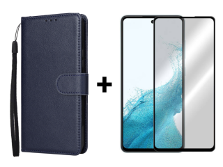 SKLO + PUZDRO 2v1 pre Samsung Galaxy A54 5G - Knižkové SOLID modré