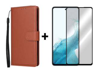 SKLO + PUZDRO 2v1 pre Samsung Galaxy A54 5G - Knižkové SOLID svetlo hnedé