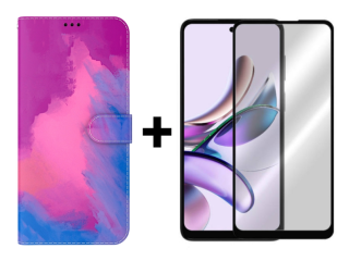SKLO + PUZDRO 2v1 pre Motorola Moto G23 / G13 - Knižkové INK fialovo červené