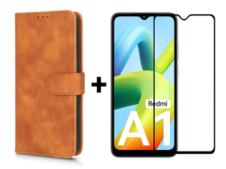 SKLO + PUZDRO 2v1 pre Xiaomi Redmi A1 / Redmi A2 - Knižkové SOLID hnedé
