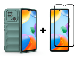 SKLO + PUZDRO 2v1 pre Xiaomi Redmi 10C - Tvrdené Magic Shield zelené