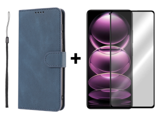 SKLO + PUZDRO 2v1 pre Xiaomi Redmi Note 12 Pro 5G - Knižkové SOLID modré