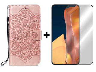 SKLO + PUZDRO 2v1 pre Samsung Galaxy S23 5G - Knižkové MANDALA ružové