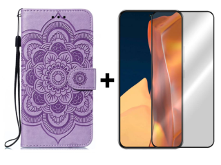 SKLO + PUZDRO 2v1 pre Samsung Galaxy S23 5G - Knižkové MANDALA fialové