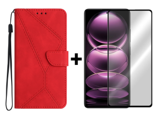 SKLO + PUZDRO 2v1 pre Xiaomi Redmi Note 12 Pro+ 5G - Knižkové STITCHING červené