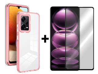 SKLO + PUZDRO 2v1 pre Xiaomi Redmi Note 12 Pro+ 5G - Tvrdené SPACE ružové