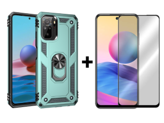 SKLO + PUZDRO 2v1 pre Xiaomi Redmi Note 10 / 10s - Tvrdené RING ARMOR zelené