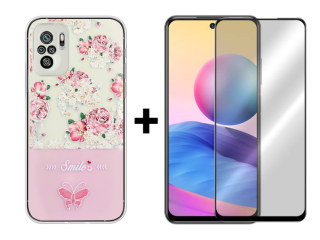 SKLO + PUZDRO 2v1 pre Xiaomi Redmi Note 10 / 10s - Silikónové Colorful Rose