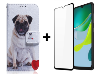 SKLO + PUZDRO 2v1 pre Motorola Moto E13 - Knižkové ART PUG