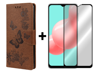 SKLO + PUZDRO 2v1 pre Samsung Galaxy A32 5G - Knižkové BUTTERFLY hnedé