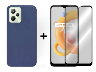 9D SKLO + PUZDRO 2v1 pre Realme C35 - Silikónové modré