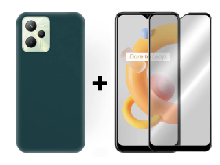 9D SKLO + PUZDRO 2v1 pre Realme C35 - Silikónové zelené