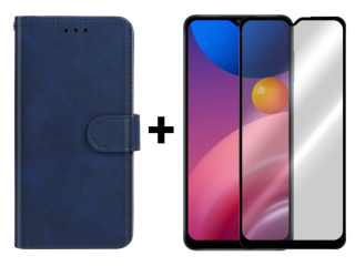 SKLO + PUZDRO 2v1 pre Samsung Galaxy A13 5G / A04s - Knižkové SOLID modré