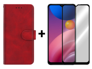 SKLO + PUZDRO 2v1 pre Samsung Galaxy A13 5G / A04s - Knižkové SOLID červené