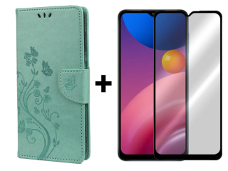 SKLO + PUZDRO 2v1 pre Samsung Galaxy A13 5G / A04s - Knižkové EMBOSSED zelené