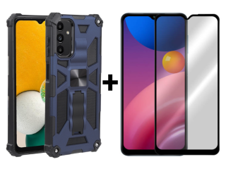 SKLO + PUZDRO 2v1 pre Samsung Galaxy A13 5G / A04s - Tvrdené ARMOR HOLDER modré