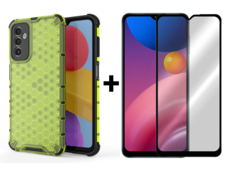 SKLO + PUZDRO 2v1 pre Samsung Galaxy A13 5G / A04s - Tvrdené HONEYCOMB zelené