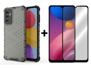 SKLO + PUZDRO 2v1 pre Samsung Galaxy A13 5G / A04s - Tvrdené HONEYCOMB čierne
