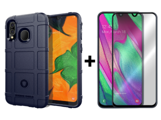 SKLO + PUZDRO 2v1 pre Samsung Galaxy A40 - Tvrdené COVERAGE modré