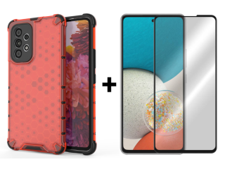 SKLO + PUZDRO 2v1 pre Samsung Galaxy A53 5G - Tvrdené HONEYCOMB červené