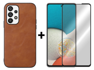 SKLO + PUZDRO 2v1 pre Samsung Galaxy A53 5G - Tvrdené COWHIDE hnedé