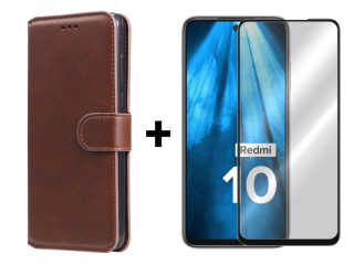 SKLO + PUZDRO 2v1 pre Xiaomi Redmi 10 / Redmi 10 2022 - Knižkové SOLID hnedé