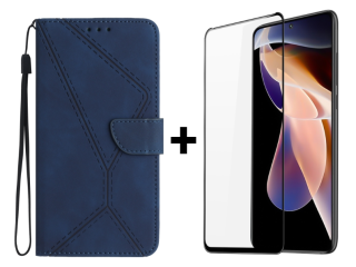 SKLO + PUZDRO 2v1 pre Xiaomi Redmi Note 11 Pro / 11 Pro 5G - Knižkové STI modré