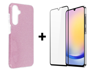 SKLO + PUZDRO 2v1 pre Samsung Galaxy A25 5G - Glitter SHINING ružové
