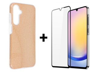 SKLO + PUZDRO 2v1 pre Samsung Galaxy A25 5G - Glitter SHINING zlaté