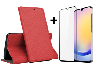 SKLO + PUZDRO 2v1 pre Samsung Galaxy A25 5G - Knižkové puzdro MAGNET červené