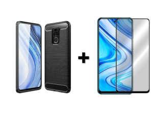 9D SKLO + PÚZDRO 2v1 pre Xiaomi Note 9 carbon čierne