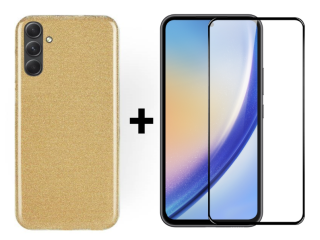 SKLO + KRYT 2v1 pre Samsung Galaxy A55 5G - Silikónový GLITTER zlatý