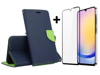 SKLO + PUZDRO 2v1 pre Samsung Galaxy A25 5G - Knižkové puzdro FANCY modro zelené