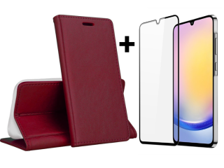 SKLO + PUZDRO 2v1 pre Samsung Galaxy A25 5G - Knižkové puzdro MAGNETIC bordové