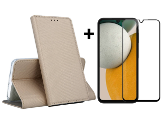 SKLO + PUZDRO 2v1 pre Samsung Galaxy A15 / A15 5G - Knižkové puzdro MAGNET zlaté