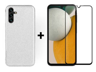 SKLO + KRYT 2v1 pre Samsung Galaxy A15 / A15 5G - Silikónový GLITTER strieborný