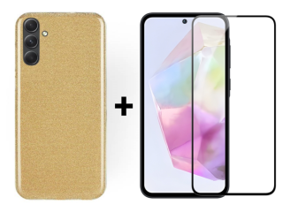 SKLO + KRYT 2v1 pre Samsung Galaxy A35 5G - Silikónový GLITTER zlatý